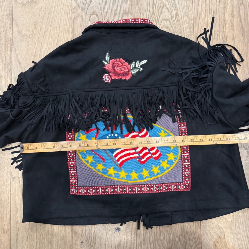 Lesal Up-Cycled Treasures Fringe Western Jacket 1776 Flag Large - Picture 5 of 9